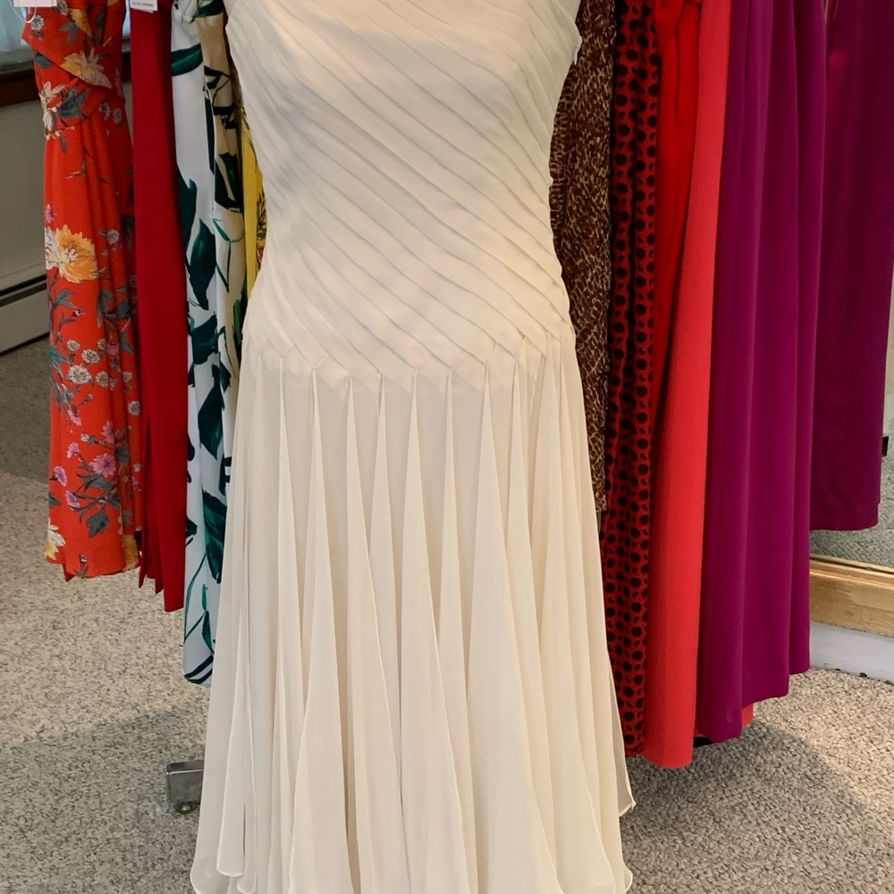 NWOT Ivory silk dress with handerkerchief hem